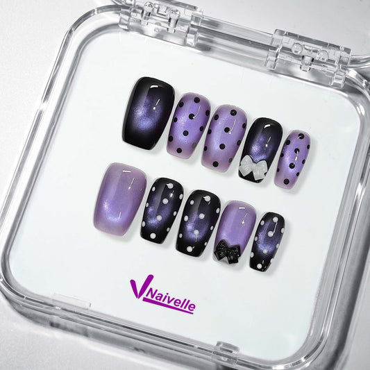 Naivelle Press On Nails Middle Purple-Polka Dots-S150