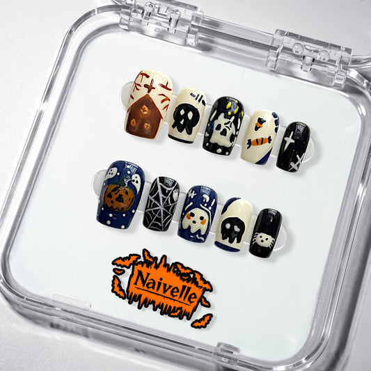 NaivellePressOnNailsShortBlack-Halloween-S71