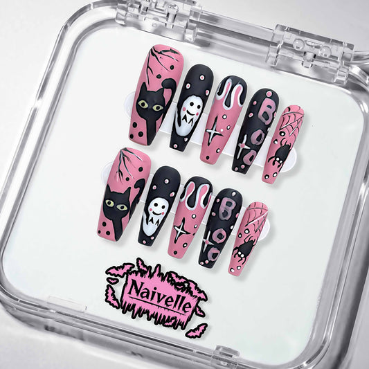 NaivellePressOnNailsShortBlack-Halloween-S72