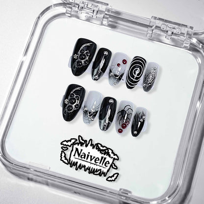 NaivellePressOnNailsShortBlack-Halloween-S80