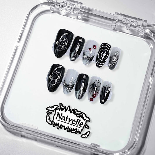 NaivellePressOnNailsShortBlack-Halloween-S80