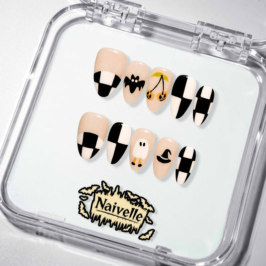 NaivellePressOnNailsShortBlack-Halloween-S84