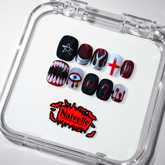 NaivellePressOnNailsShortBlack-Halloween-S88