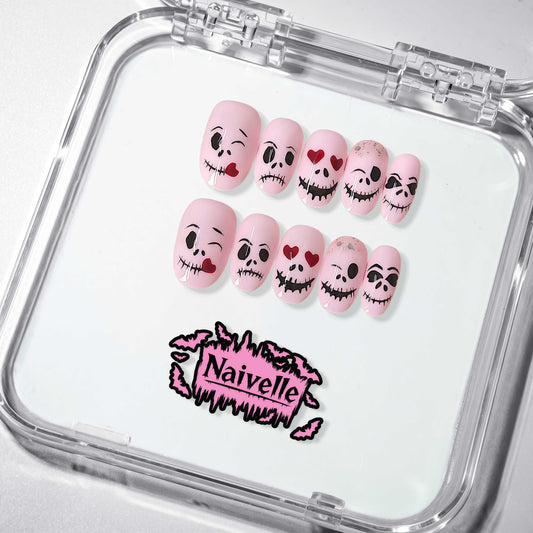 NaivellePressOnNailsShortPink-Halloween-S90