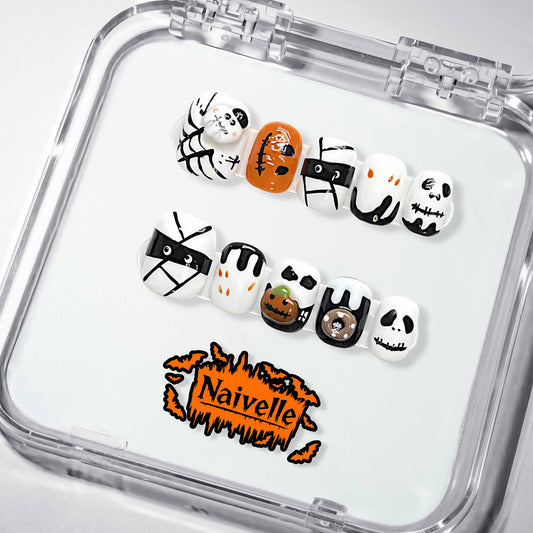 NaivellePressOnNailsShortWhite-Halloween-S74