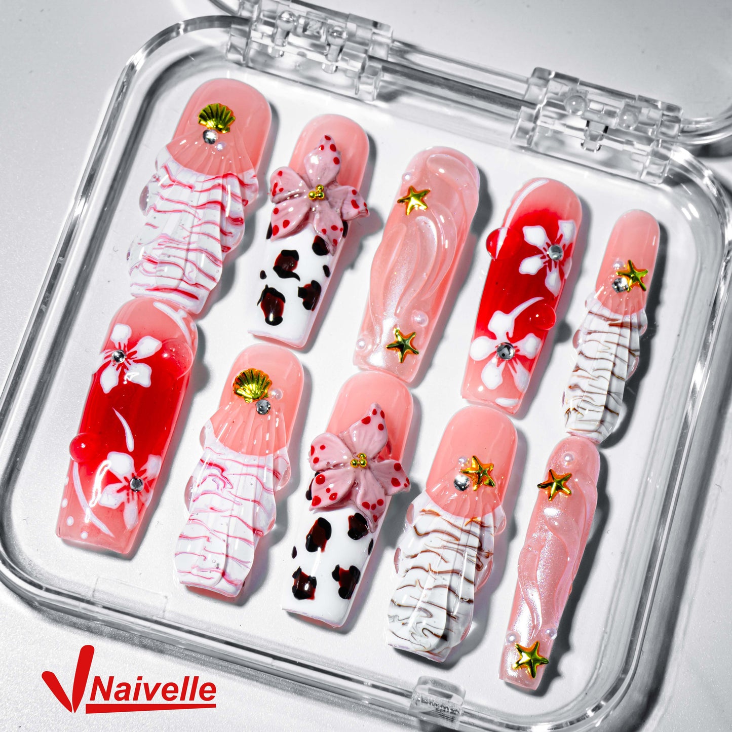 Naivelle Press On Nails Long Multicolor-3Dnails-S3