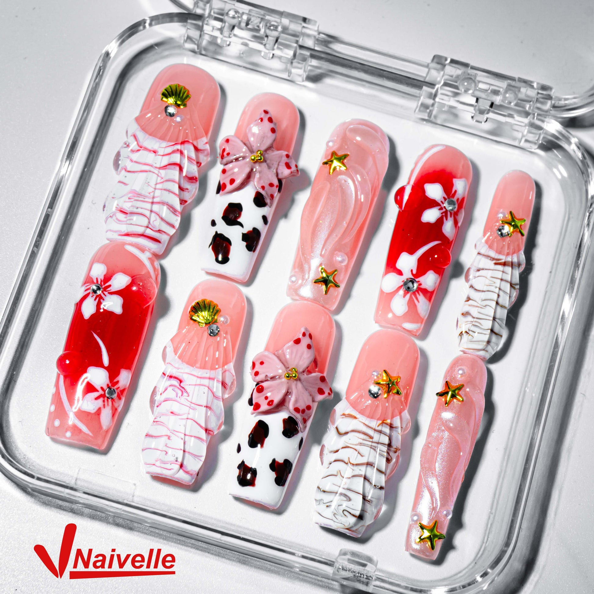Naivelle Press On Nails Long Multicolor-3Dnails-S3