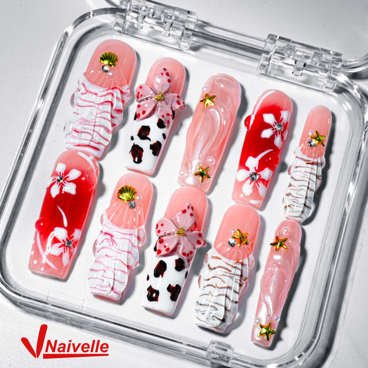 Naivelle Press On Nails Long Multicolor-3Dnails-S3