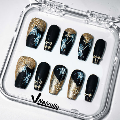 Naivelle_Press_On_Nails_Middle_Black_and_gold-3D_Nailart_Chinese_style-A681