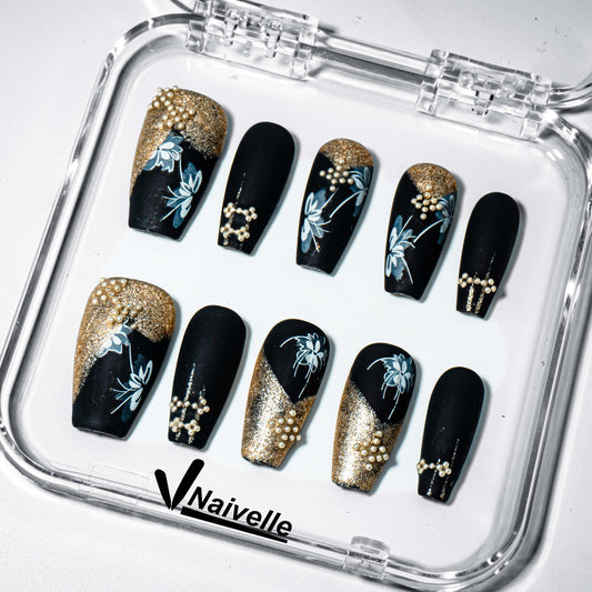 Naivelle_Press_On_Nails_Middle_Black_and_gold-3D_Nailart_Chinese_style-A681