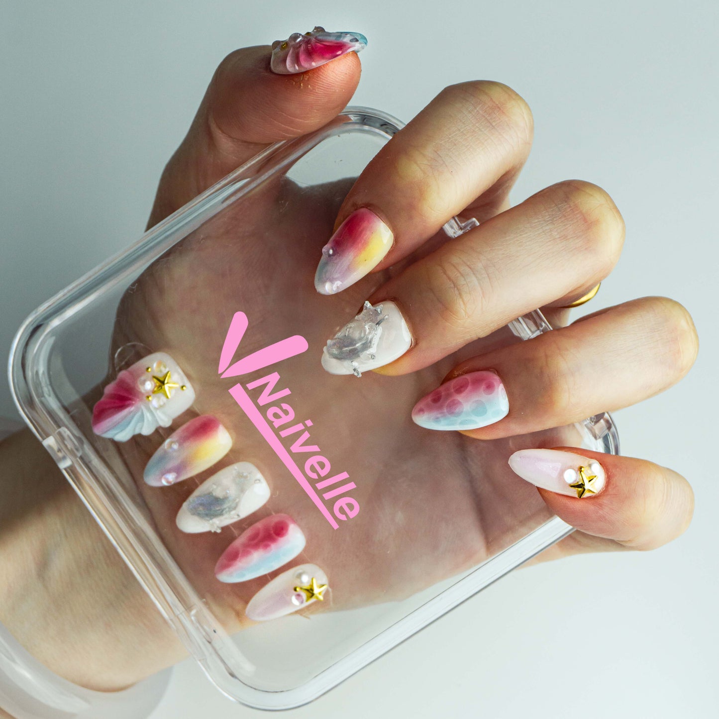Naivelle Press On Nails Short Rainbow-3Dnails-A1960 Hands-on