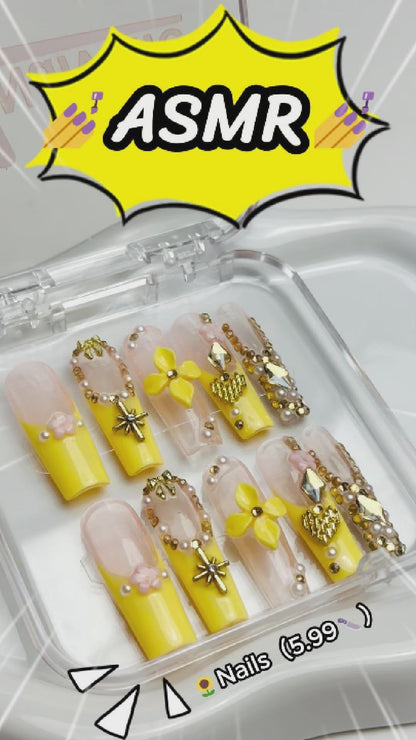 Naivelle Press On Nails Long Yellow-Party-S151